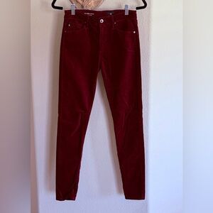 AG ADRIANO GOLDSCHMIED FARRAH SKINNY HIGH-RISE BURGUNDY VELVET JEANS 27R EUC
